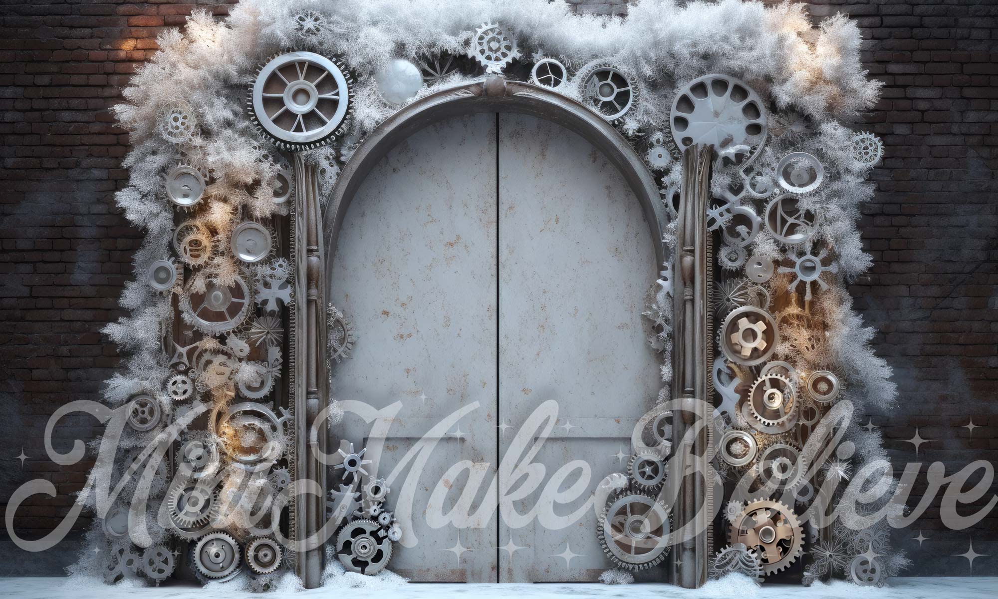 Kate Christmas Winter Backdrop Steampunk Doors Snow Designed by Mini MakeBelieve - Kate Backdrop AU