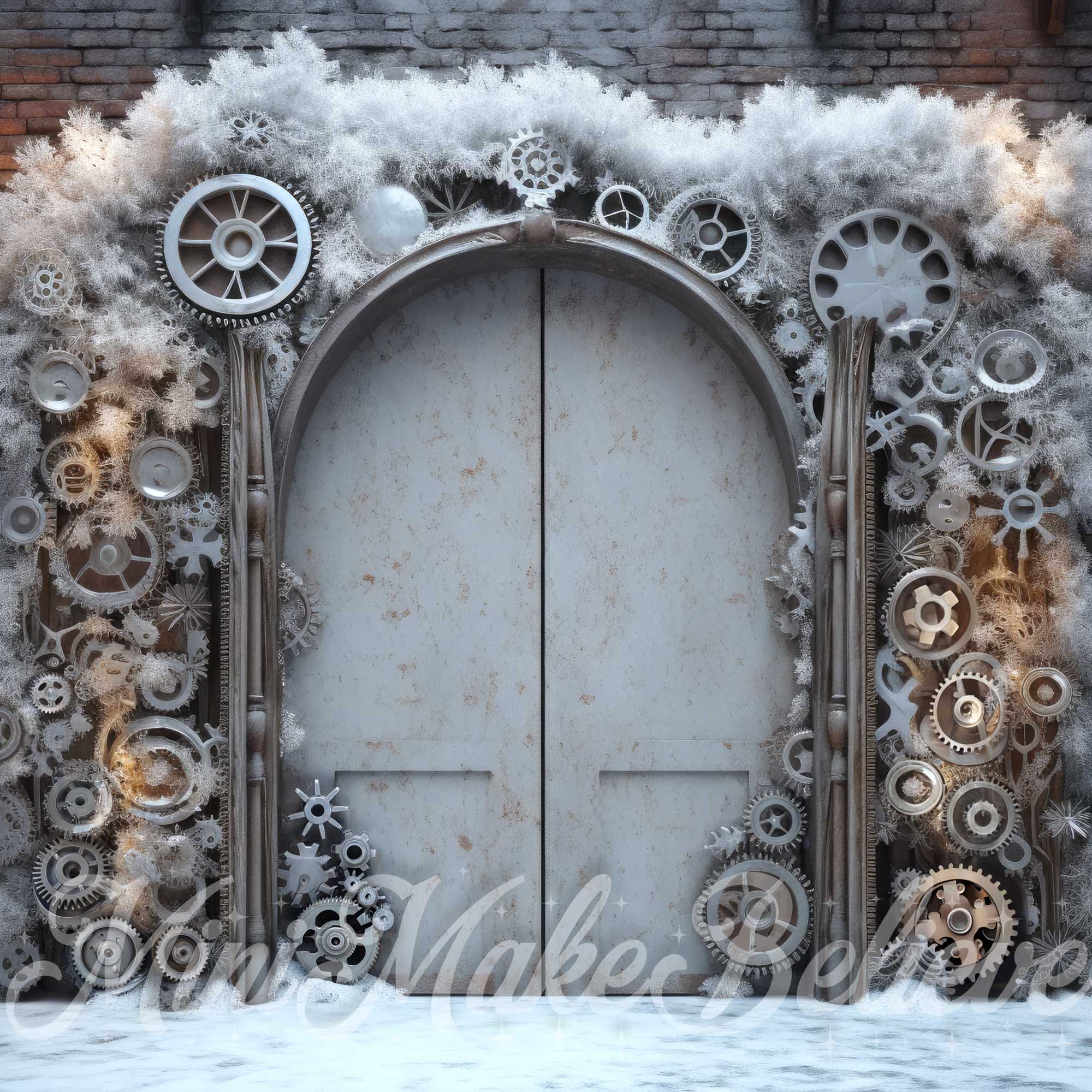 Kate Christmas Winter Backdrop Steampunk Doors Snow Designed by Mini MakeBelieve - Kate Backdrop AU