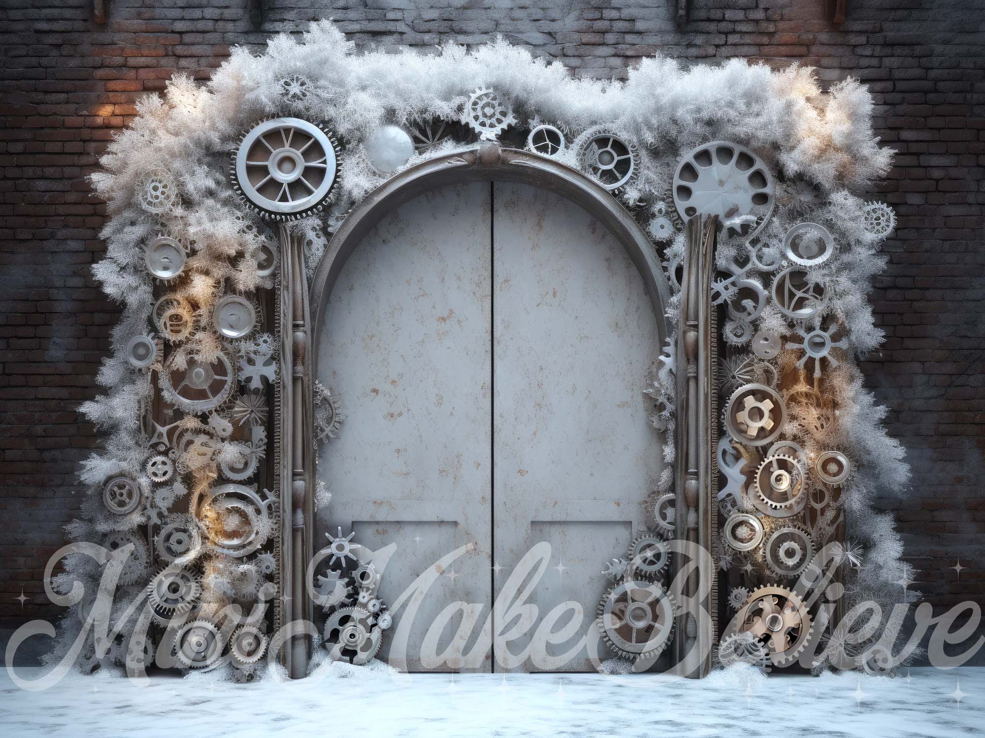 Kate Christmas Winter Backdrop Steampunk Doors Snow Designed by Mini MakeBelieve - Kate Backdrop AU