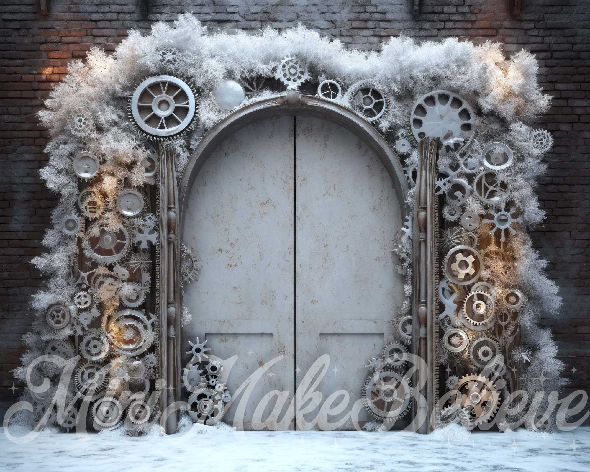 Kate Christmas Winter Backdrop Steampunk Doors Snow Designed by Mini MakeBelieve - Kate Backdrop AU