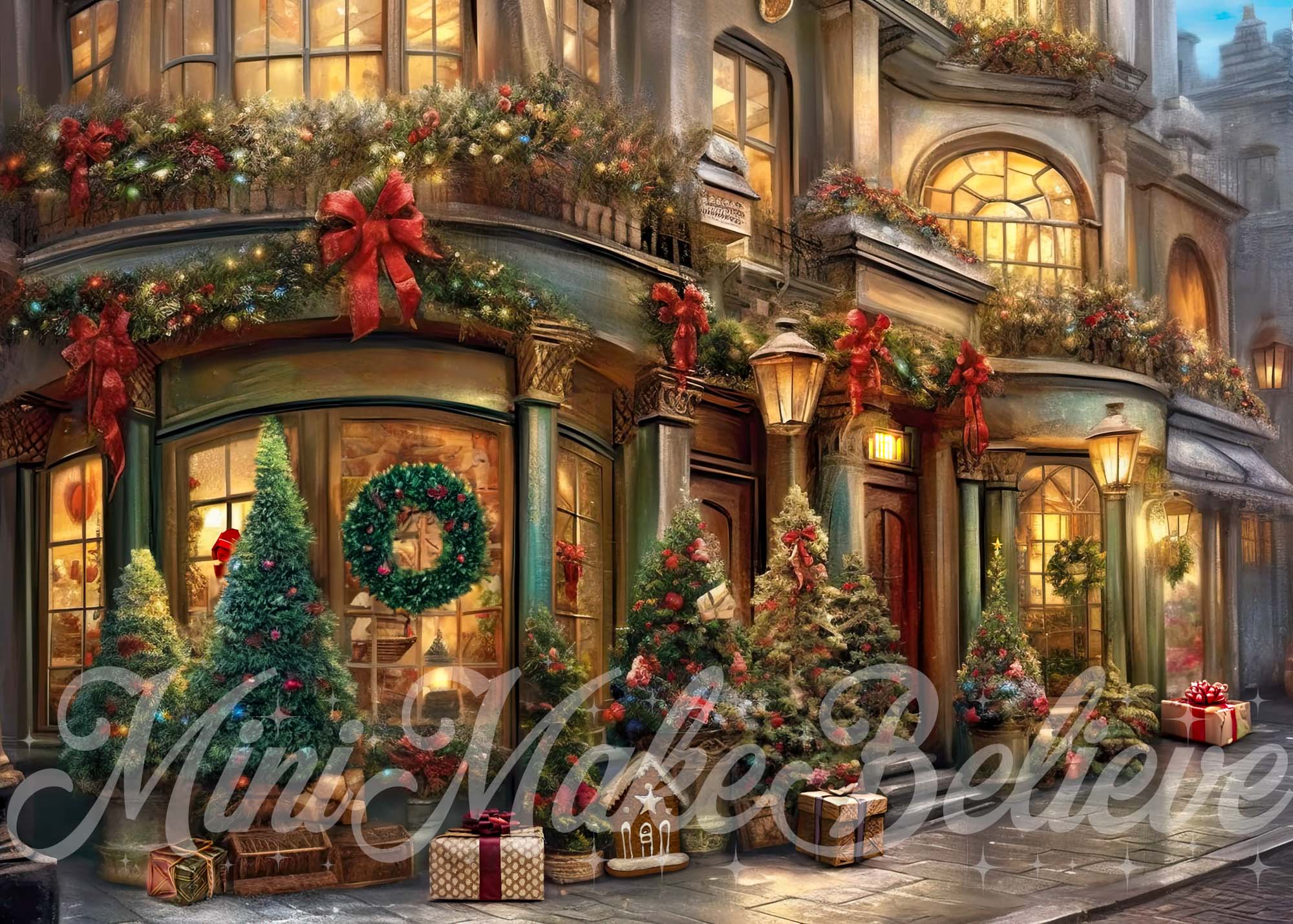 Kate Painterly Christmas Winter Village Backdrop Designed by Mini MakeBelieve - Kate Backdrop AU