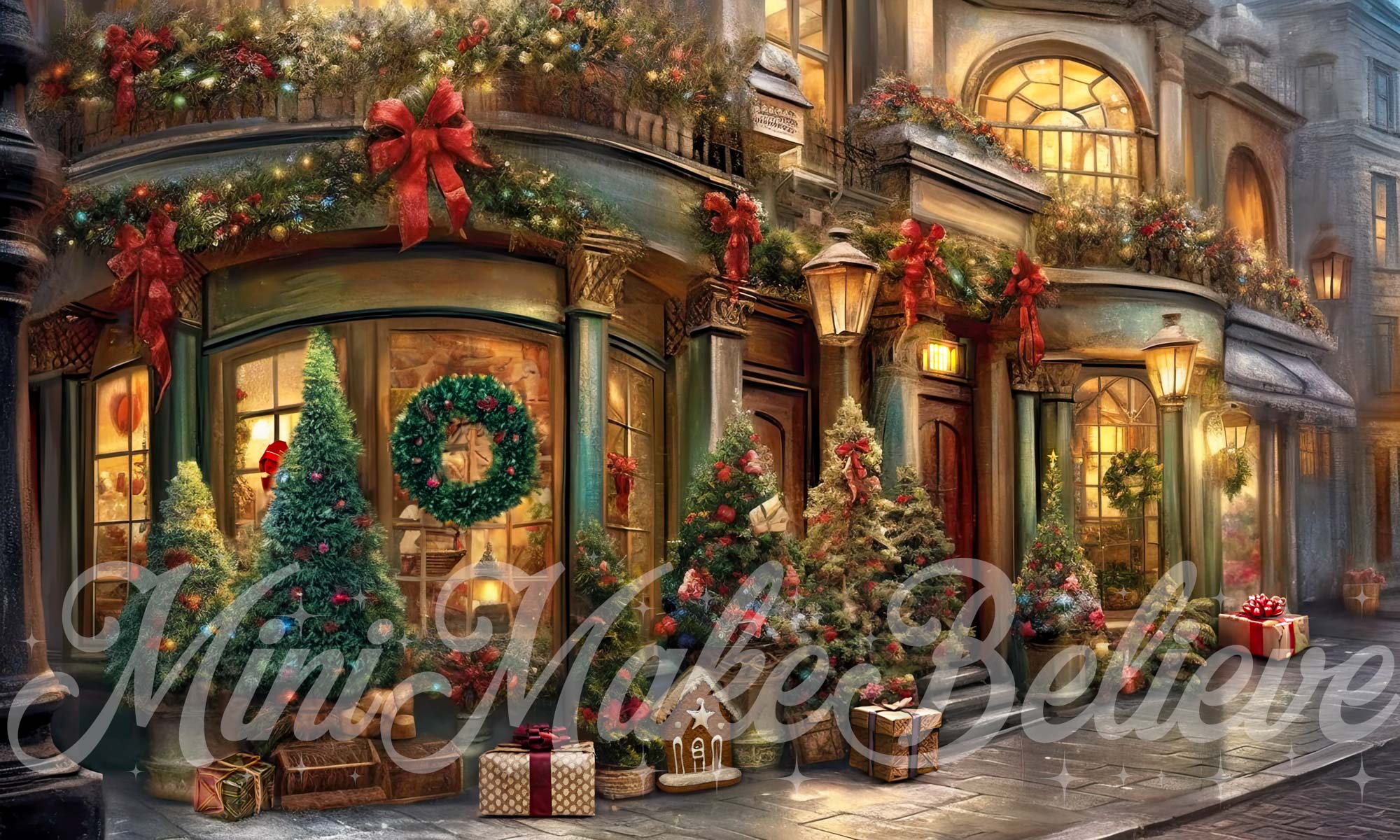 Kate Painterly Christmas Winter Village Backdrop Designed by Mini MakeBelieve - Kate Backdrop AU