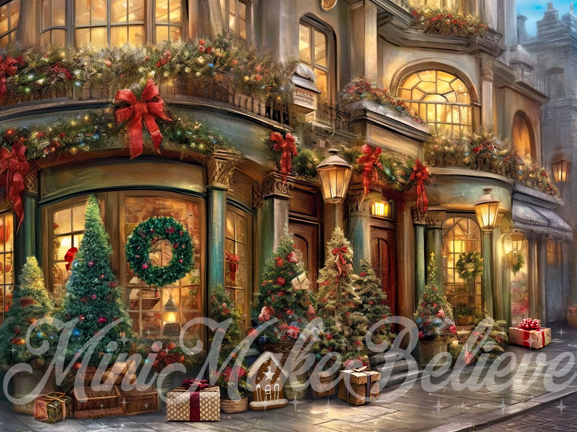 Kate Painterly Christmas Winter Village Backdrop Designed by Mini MakeBelieve - Kate Backdrop AU