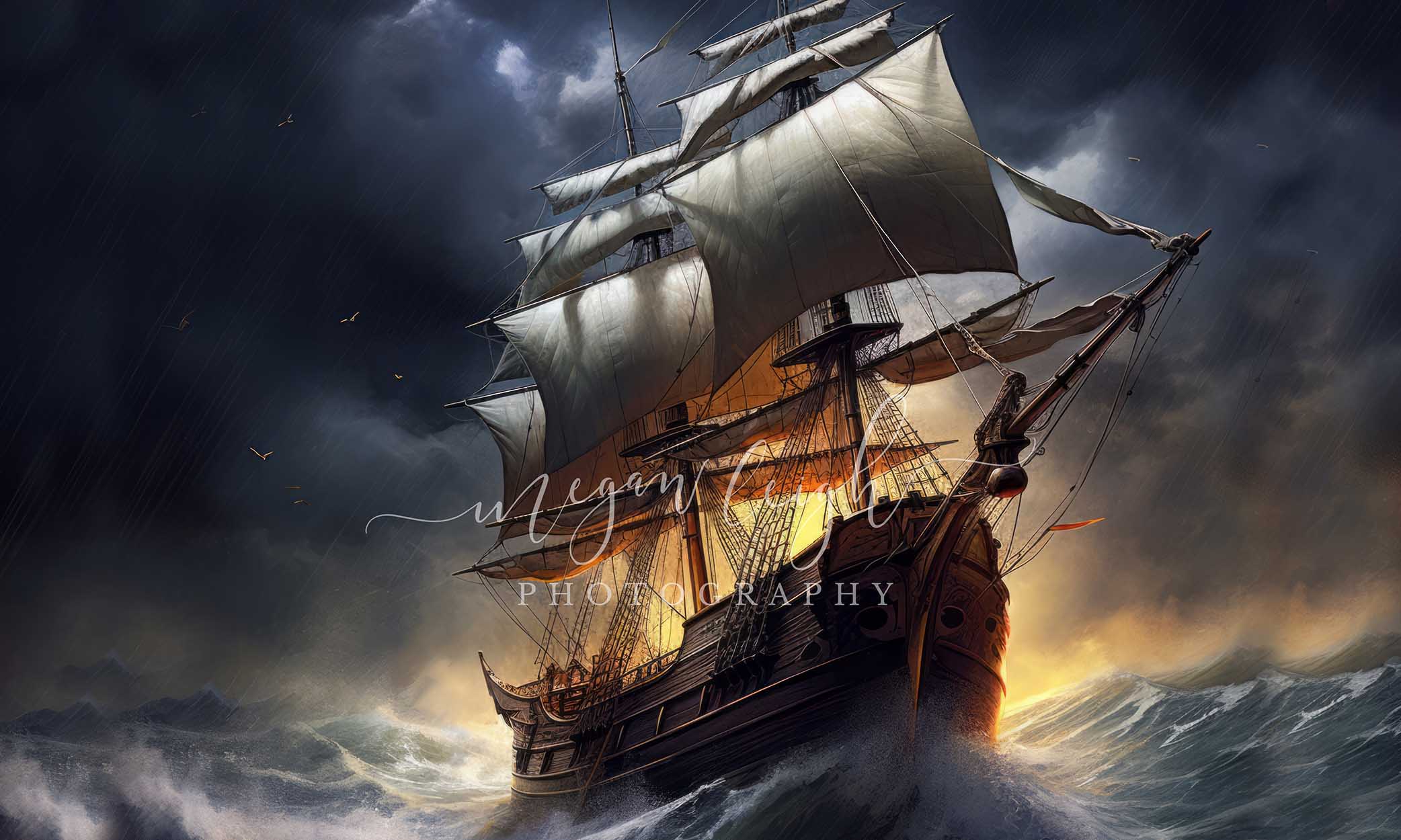 Kate Stormy Pirate Ship Backdrop Designed by Megan Leigh Photography - Kate Backdrop AU