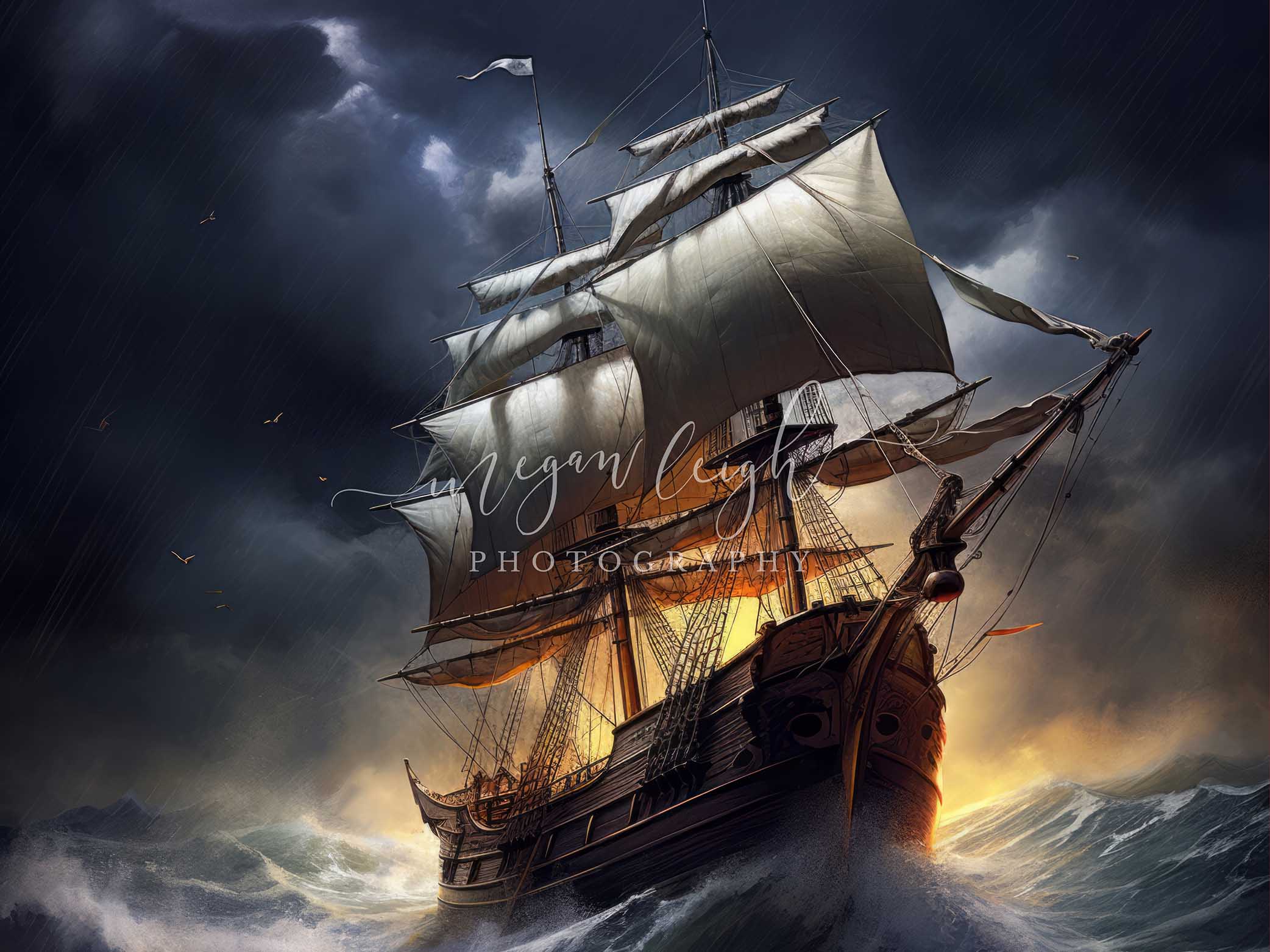 Kate Stormy Pirate Ship Backdrop Designed by Megan Leigh Photography - Kate Backdrop AU