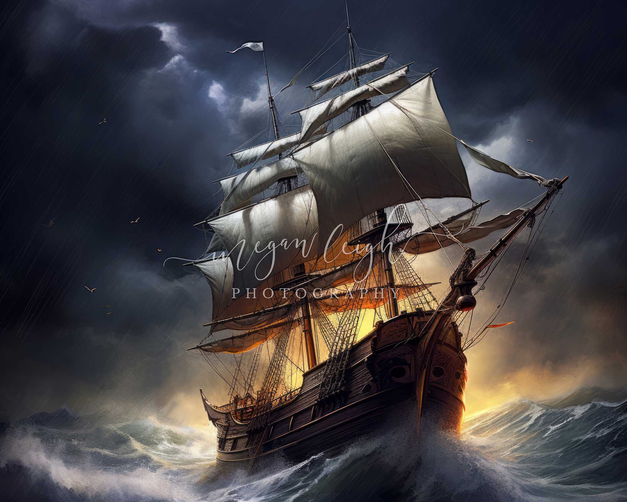 Kate Stormy Pirate Ship Backdrop Designed by Megan Leigh Photography - Kate Backdrop AU