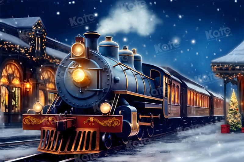 Kate Christmas Winter Train Backdrop for Photography - Kate Backdrop AU