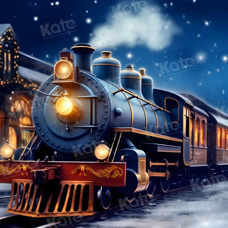 Kate Christmas Winter Train Backdrop for Photography - Kate Backdrop AU