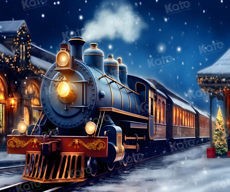 Kate Christmas Winter Train Backdrop for Photography - Kate Backdrop AU