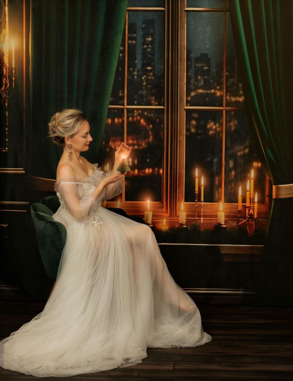 Kate City Night Window Green Backdrop for Photography - Kate Backdrop AU