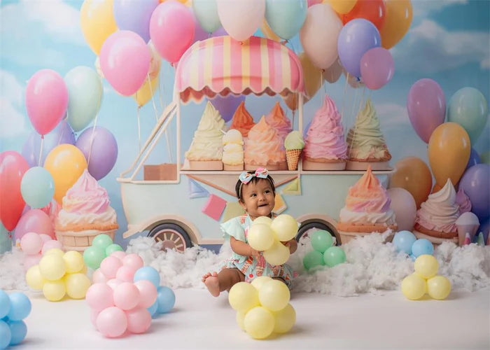 Kate Summer Sweet Ice Cream Backdrop Car Cake Smash Balloon Sky Designed by Chain Photography - Kate Backdrop AU