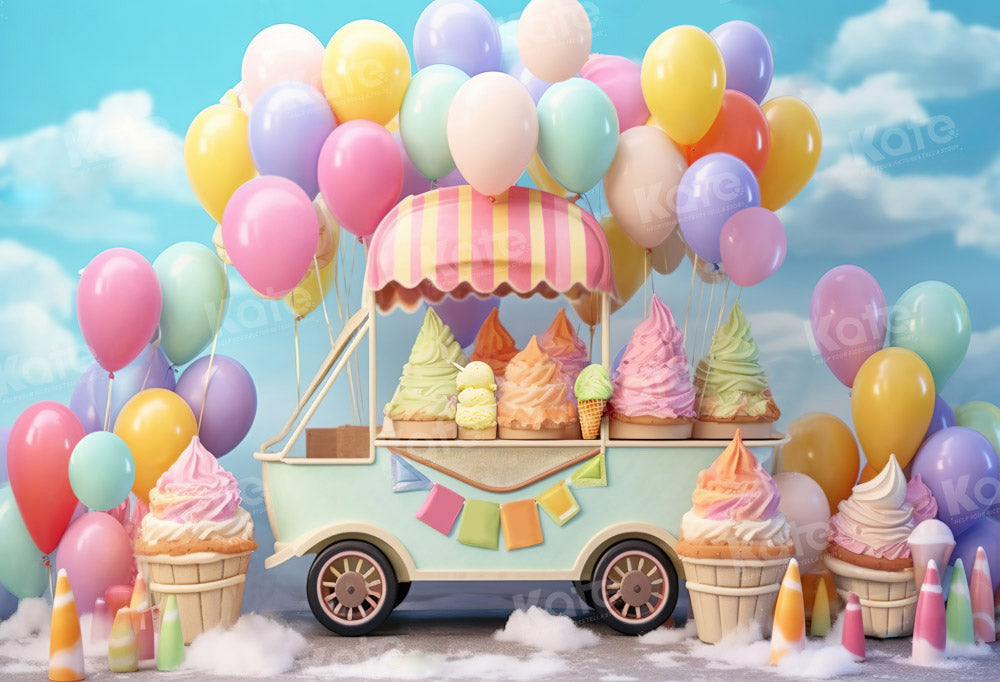 Kate Summer Sweet Ice Cream Backdrop Car Cake Smash Balloon Sky Designed by Chain Photography - Kate Backdrop AU