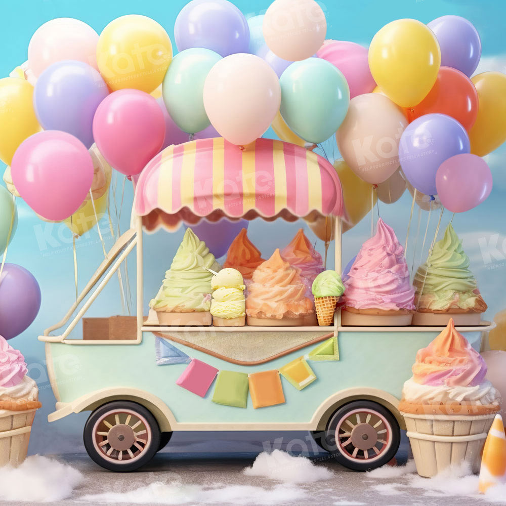 Kate Summer Sweet Ice Cream Backdrop Car Cake Smash Balloon Sky Designed by Chain Photography - Kate Backdrop AU