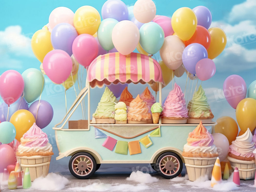 Kate Summer Sweet Ice Cream Backdrop Car Cake Smash Balloon Sky Designed by Chain Photography - Kate Backdrop AU