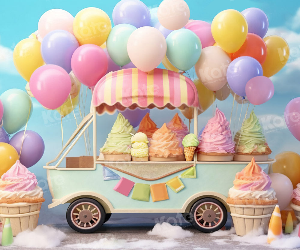 Kate Summer Sweet Ice Cream Backdrop Car Cake Smash Balloon Sky Designed by Chain Photography - Kate Backdrop AU