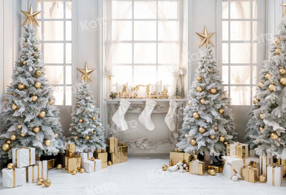 Kate Christmas Tree Gift Backdrop Room Window White Socks Designed by Chain Photography - Kate Backdrop AU