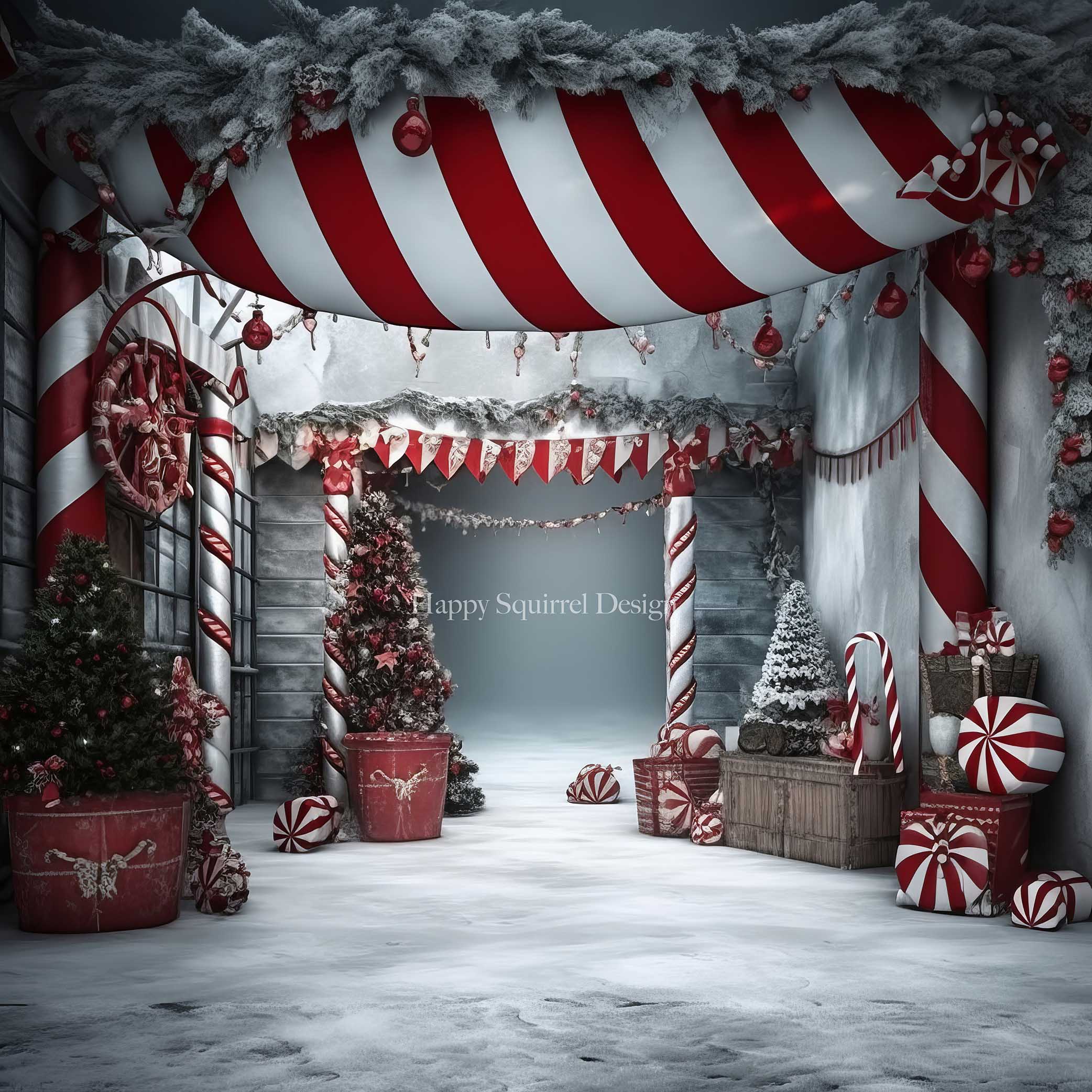 Kate Winter Candy Cane Path Backdrop Designed by Happy Squirrel Design - Kate Backdrop AU