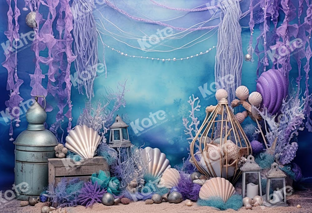 Kate Purple Deep Sea Shell Mermaid Backdrop for Photography