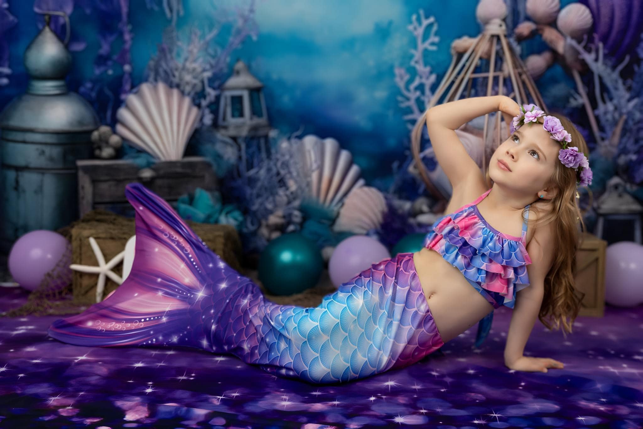 Kate Purple Deep Sea Shell Mermaid Backdrop for Photography