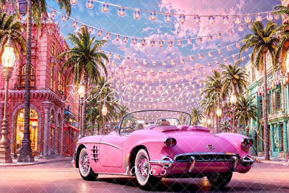 Kate Doll's Dream Town Backdrop Pink Car for Photography