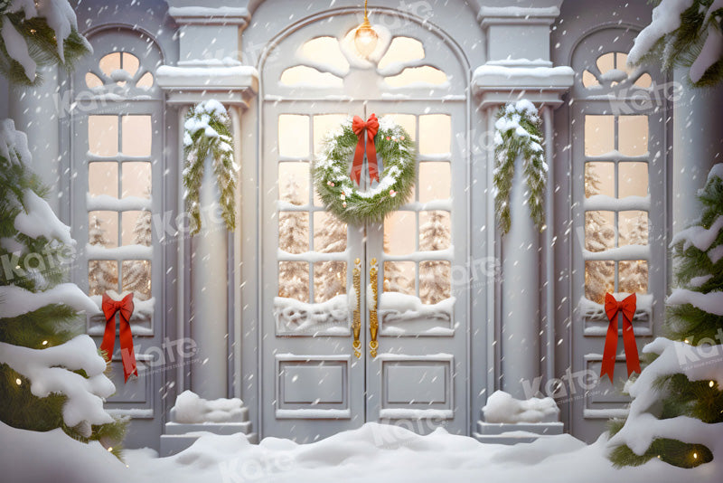 Kate Winter Christmas White Door Yard Backdrop for Photography - Kate Backdrop AU