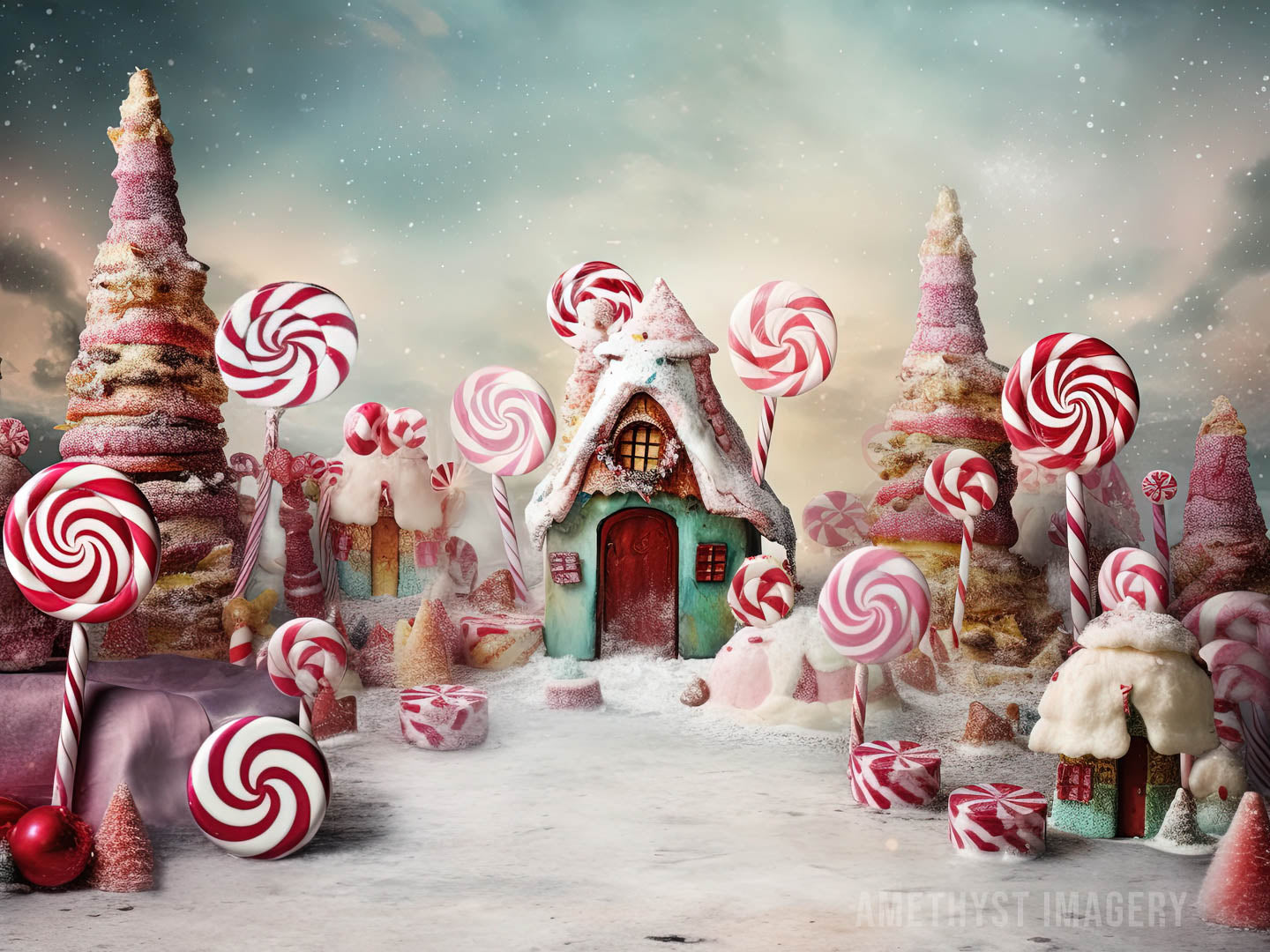 Kate Peppermint Whimsy Cottage Backdrop Designed by Angela Marie Photography - Kate Backdrop AU