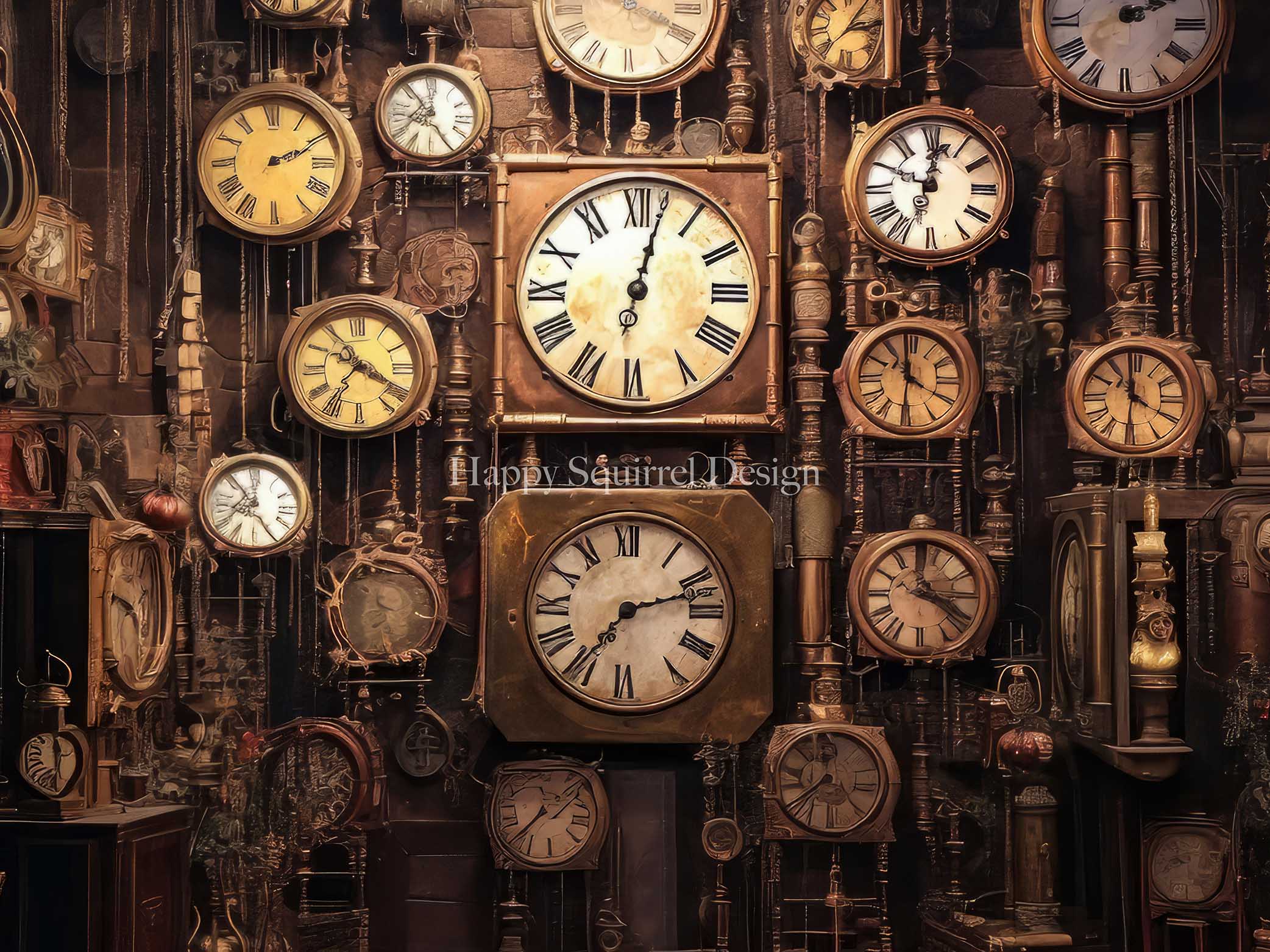 Kate Antique Clock Wall Backdrop Designed by Happy Squirrel Design - Kate Backdrop AU