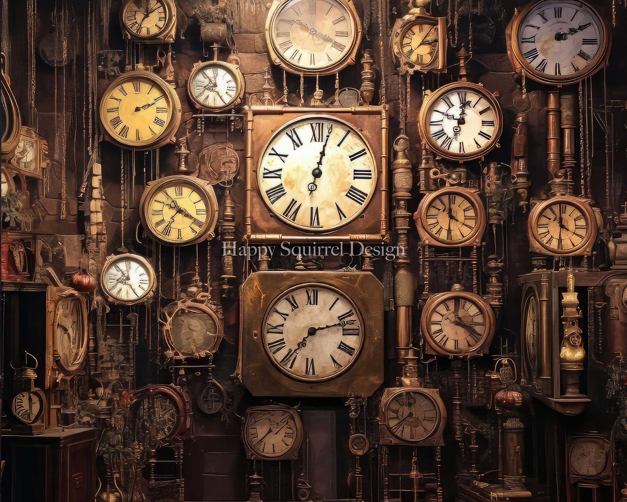Kate Antique Clock Wall Backdrop Designed by Happy Squirrel Design - Kate Backdrop AU