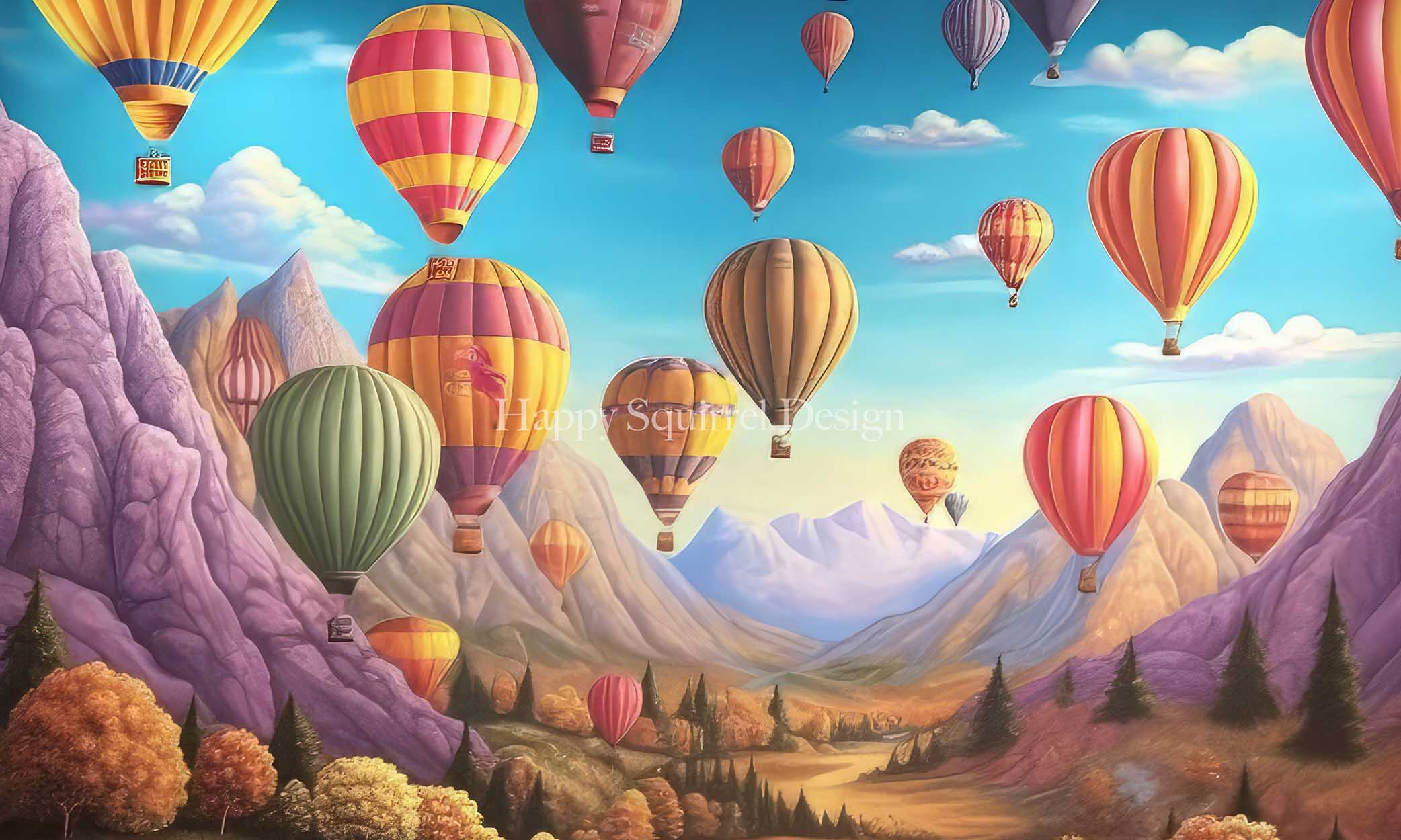 Kate Mountainside Air Balloons Backdrop Designed by Happy Squirrel Design - Kate Backdrop AU