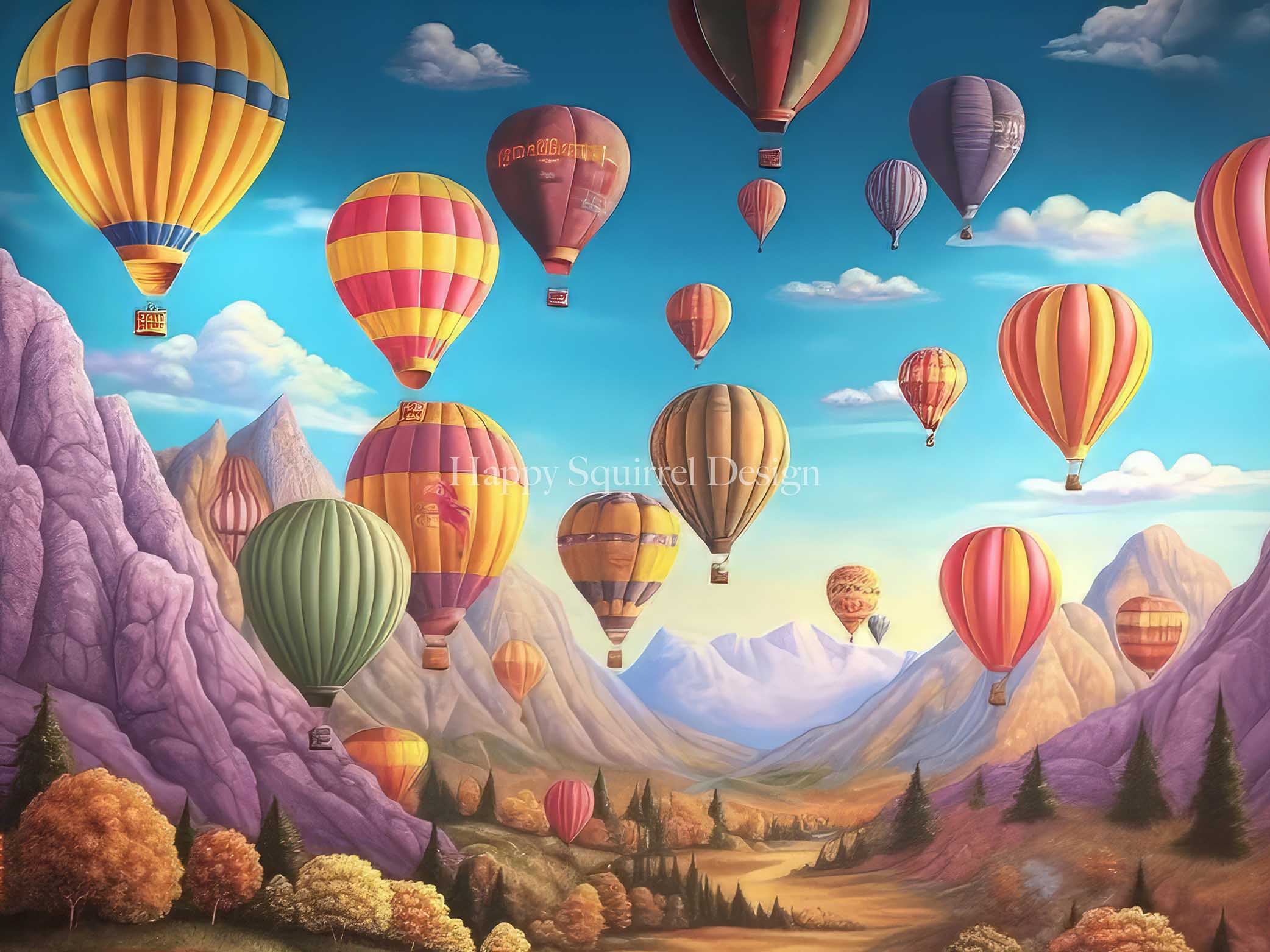Kate Mountainside Air Balloons Backdrop Designed by Happy Squirrel Design - Kate Backdrop AU