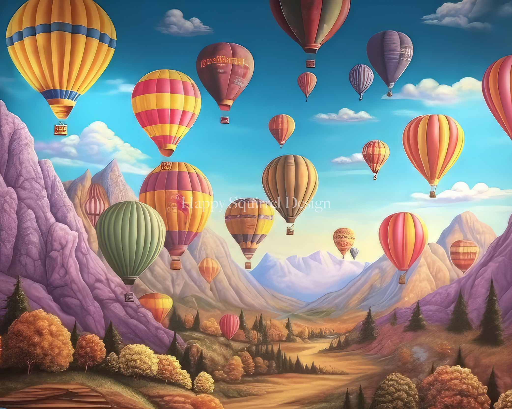 Kate Mountainside Air Balloons Backdrop Designed by Happy Squirrel Design - Kate Backdrop AU