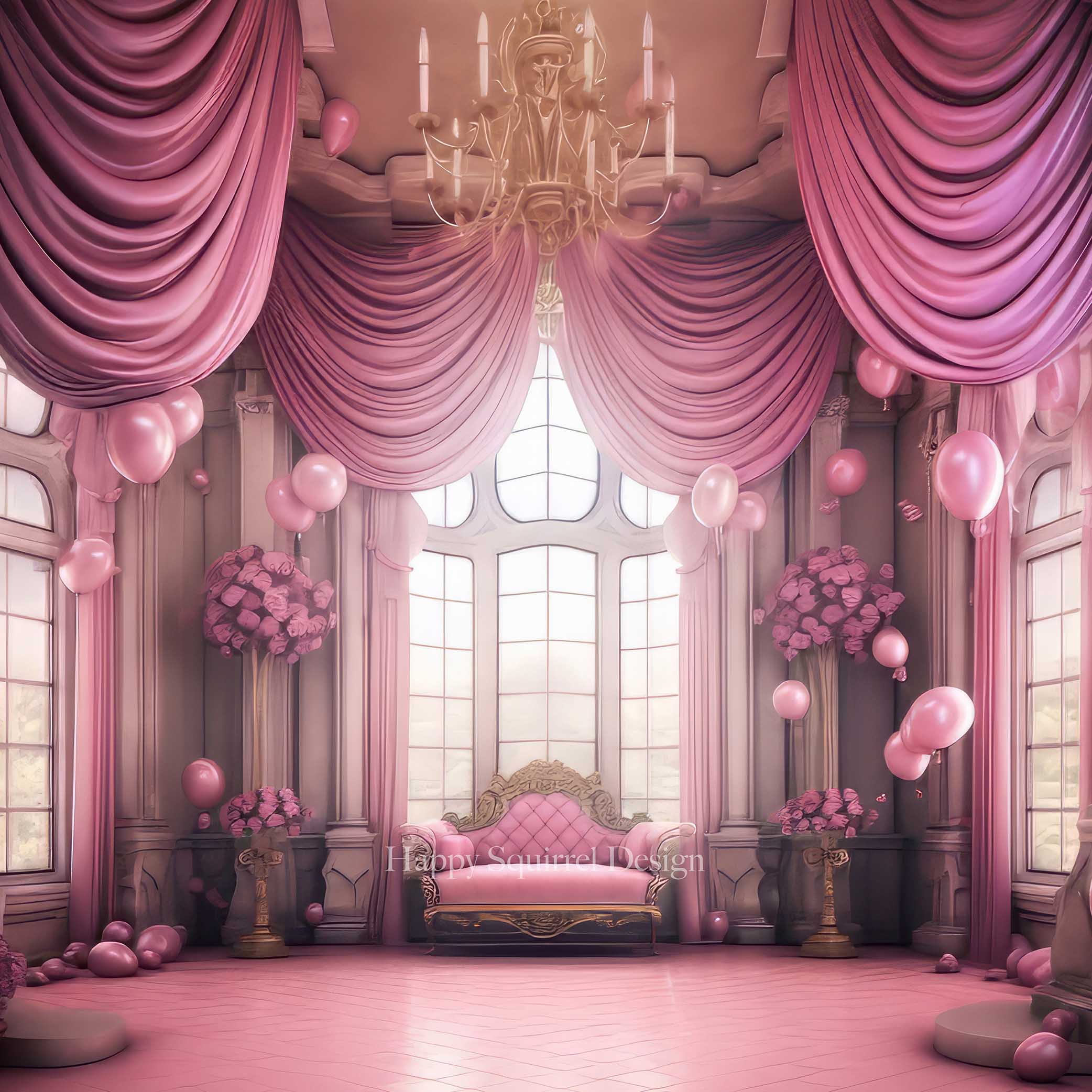 Kate Princess Room Backdrop Pink Curtains Designed by Happy Squirrel Design - Kate Backdrop AU
