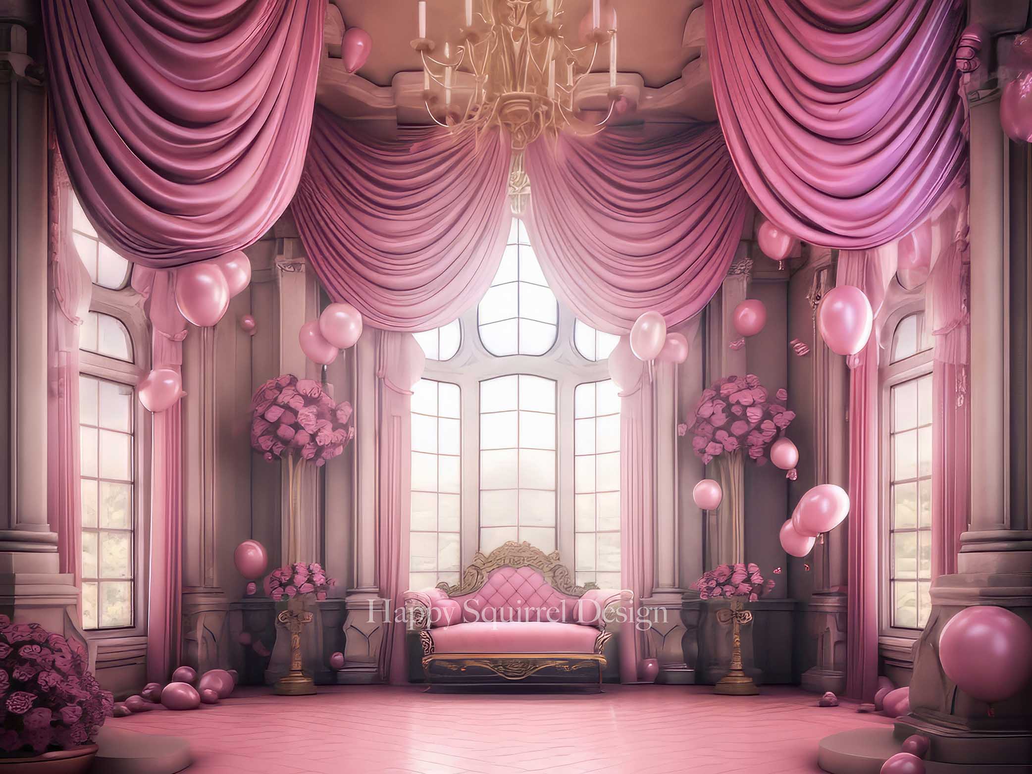 Kate Princess Room Backdrop Pink Curtains Designed by Happy Squirrel Design - Kate Backdrop AU