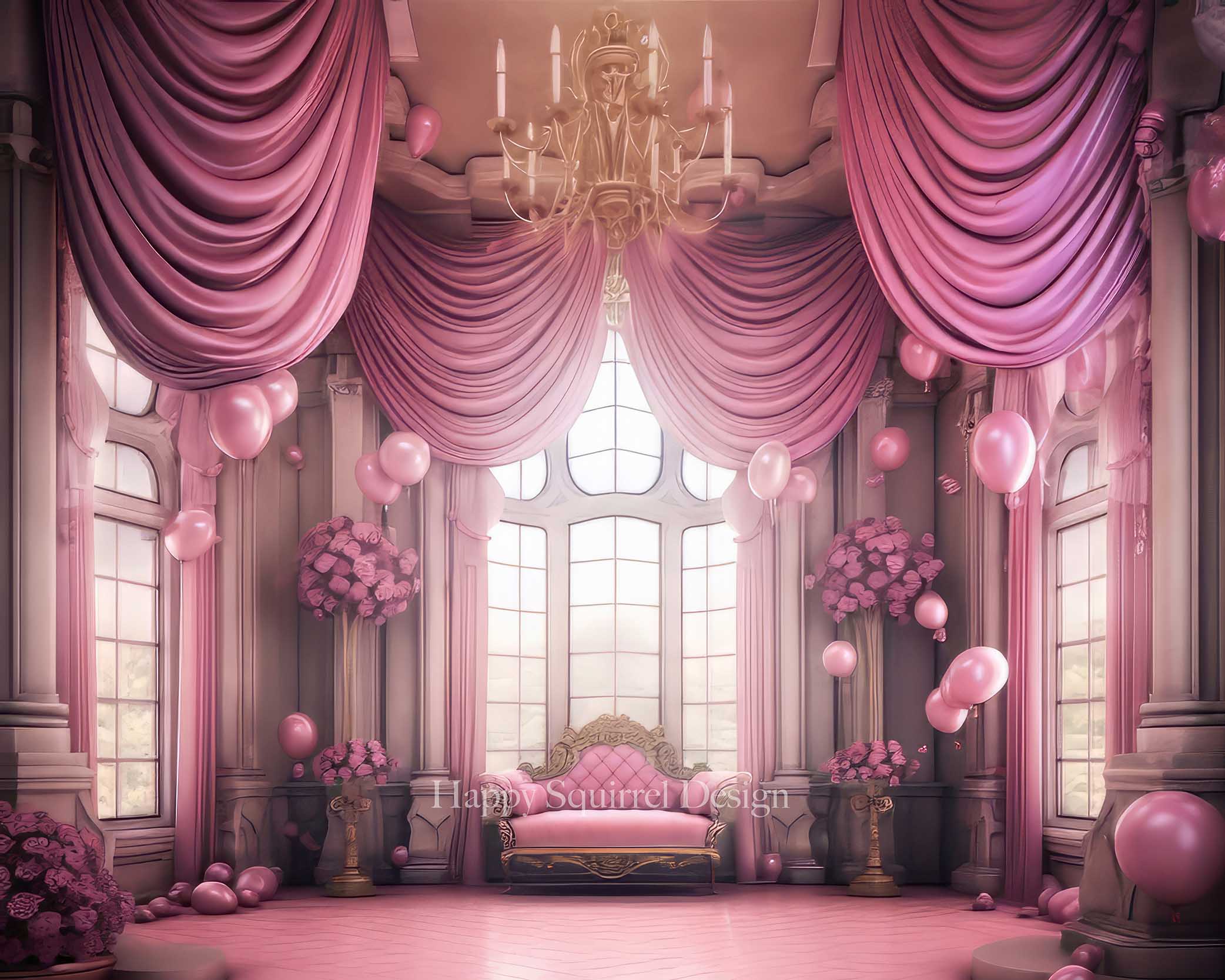 Kate Princess Room Backdrop Pink Curtains Designed by Happy Squirrel Design - Kate Backdrop AU