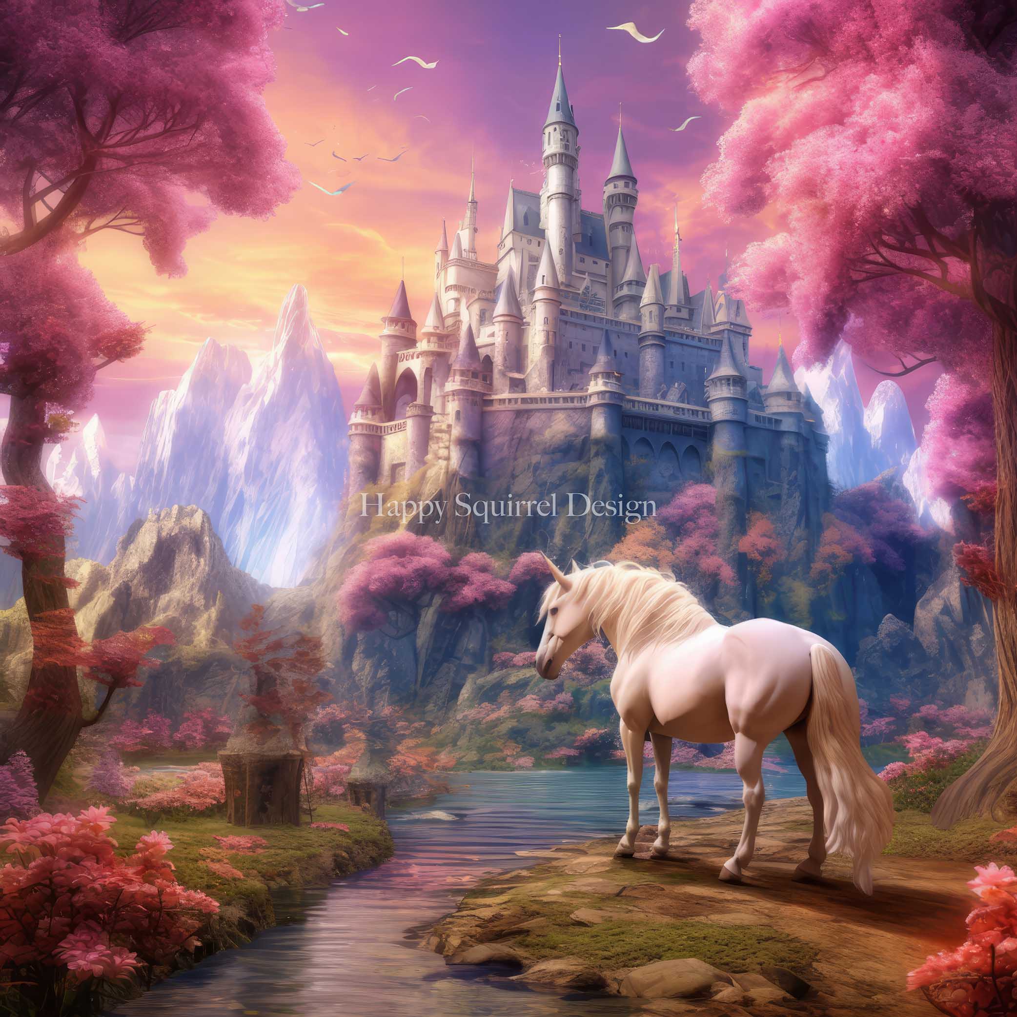 Kate Unicorn Castle Magic Backdrop Designed by Happy Squirrel Design - Kate Backdrop AU