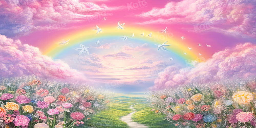 Kate Summer Pink Flower Field Rainbow Backdrop Designed by Emetselch - Kate Backdrop AU