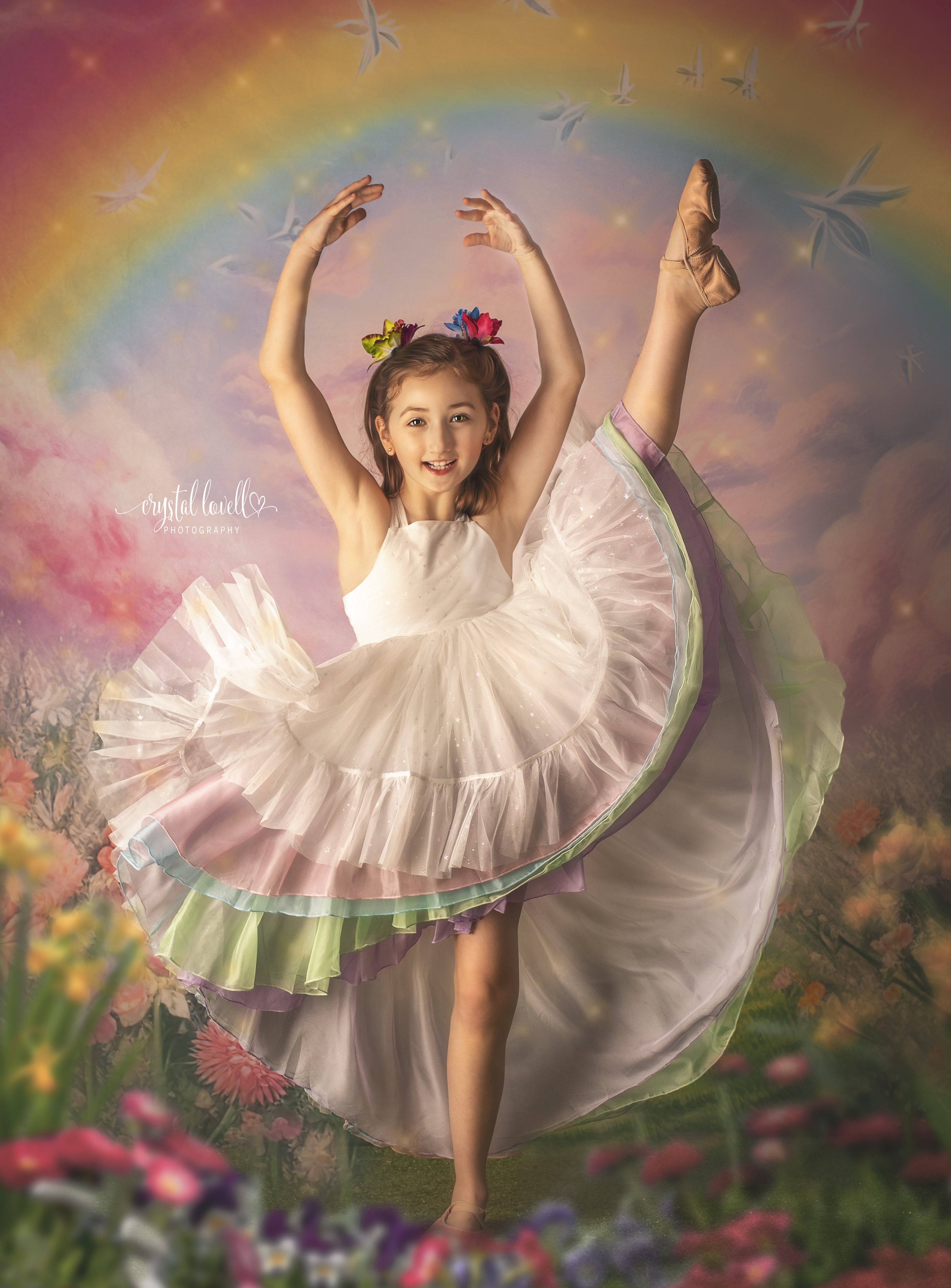 Kate Summer Pink Flower Field Rainbow Backdrop Designed by Emetselch - Kate Backdrop AU