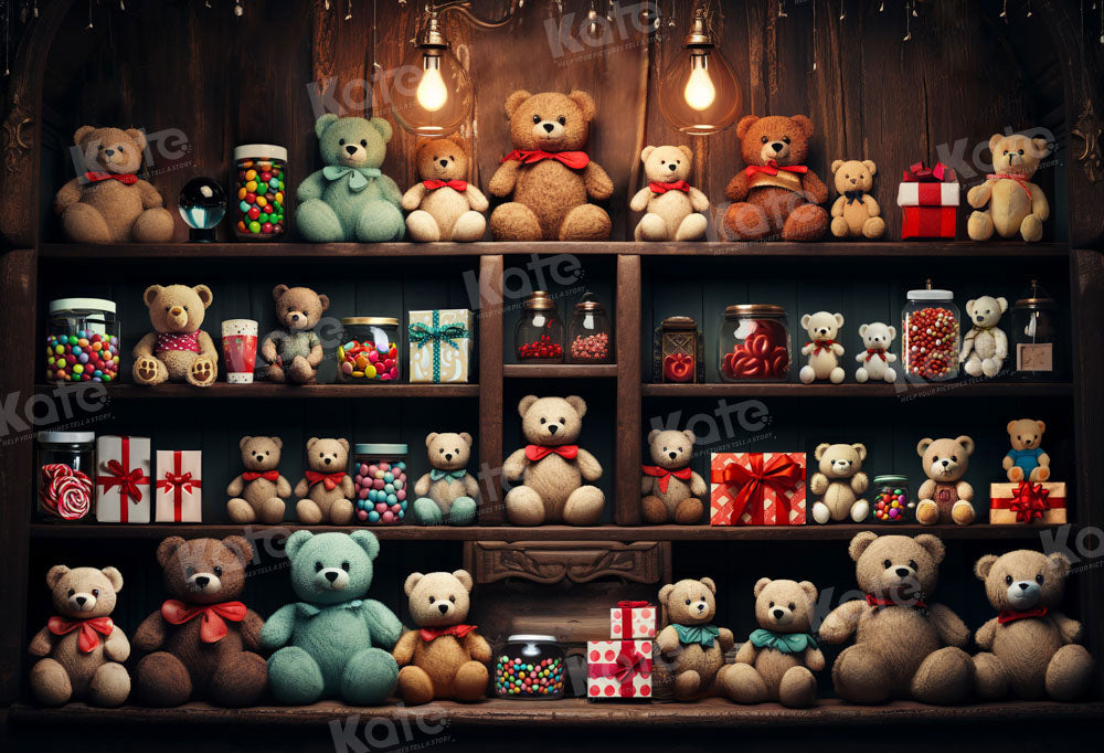 Kate Teddy Bear Shelf Gifts Birthday Backdrop Designed by Emetselch - Kate Backdrop AU