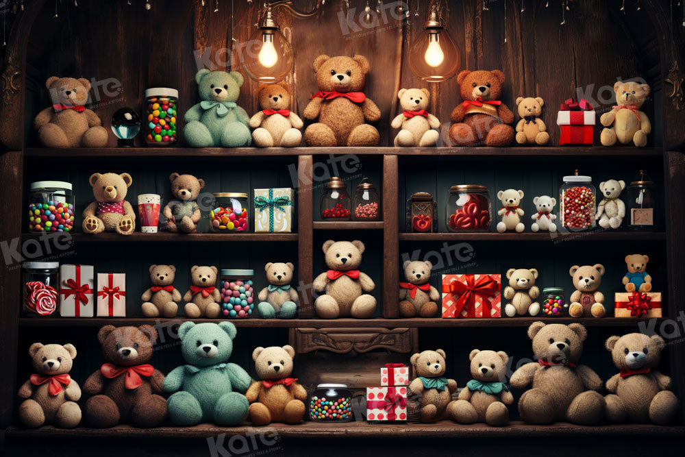 Kate Teddy Bear Shelf Gifts Birthday Backdrop Designed by Emetselch - Kate Backdrop AU