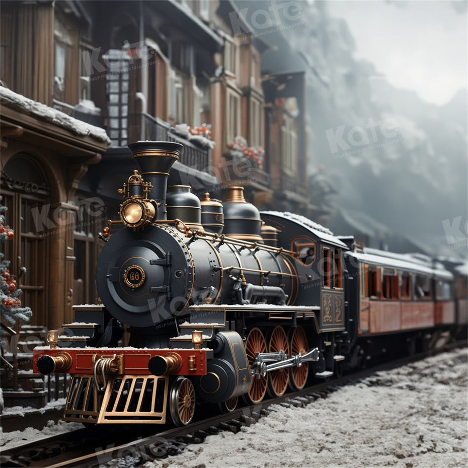 Kate Winter Outdoor Train Backdrop for Photography - Kate Backdrop AU