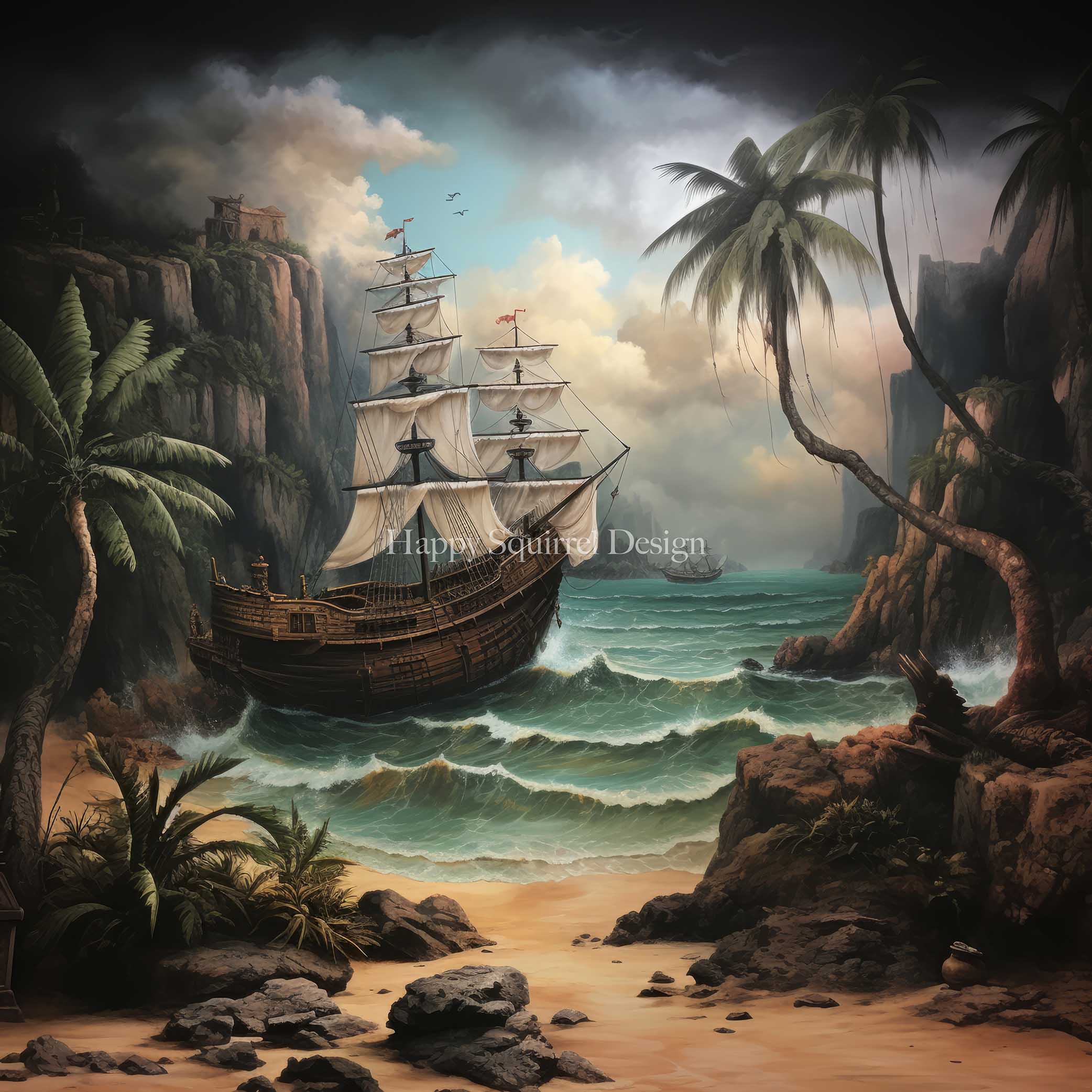 Kate Shipwreck Sea Boat Backdrop Designed by Happy Squirrel Design - Kate Backdrop AU