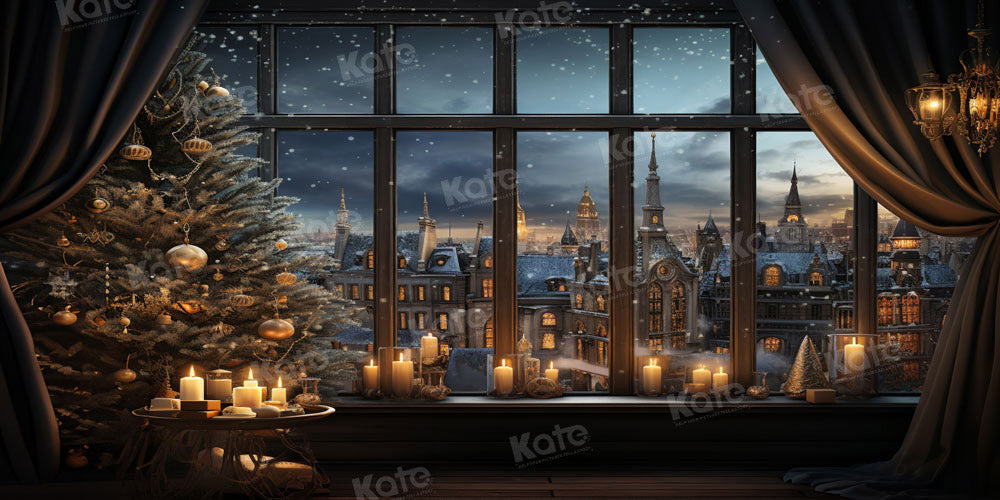 Kate Winter Snow Night Candlelight Window Backdrop Dsigned by Emetselch - Kate Backdrop AU