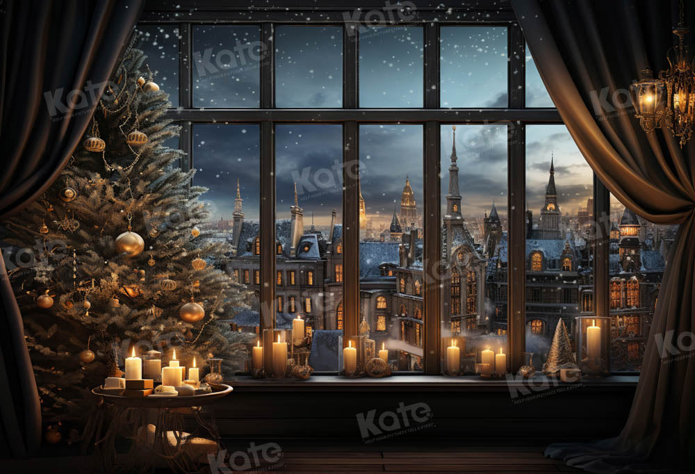 Kate Winter Snow Night Candlelight Window Backdrop Dsigned by Emetselch - Kate Backdrop AU