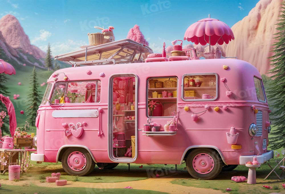 Kate Doll Picnic Pink Bus Backdrop Dsigned by Emetselch - Kate Backdrop AU