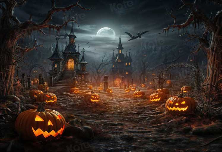 Kate Halloween Moon Night Pumpkin Backdrop for Photography - Kate Backdrop AU