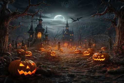 Kate Halloween Moon Night Pumpkin Backdrop for Photography - Kate Backdrop AU