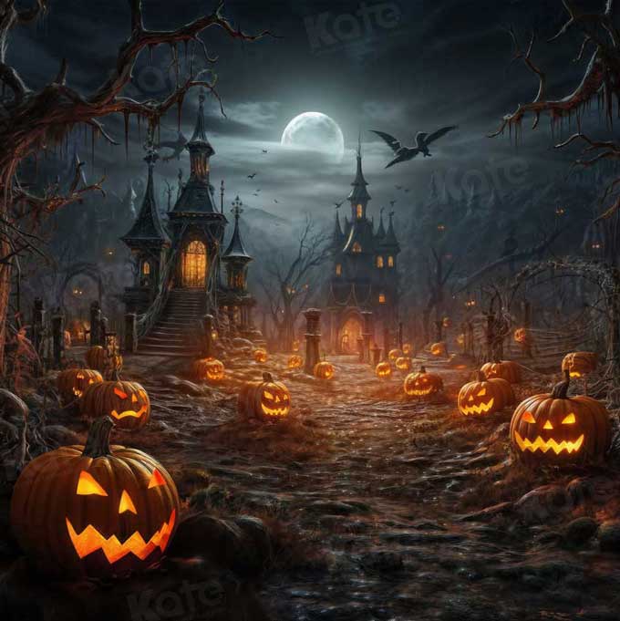 Kate Halloween Moon Night Pumpkin Backdrop for Photography - Kate Backdrop AU