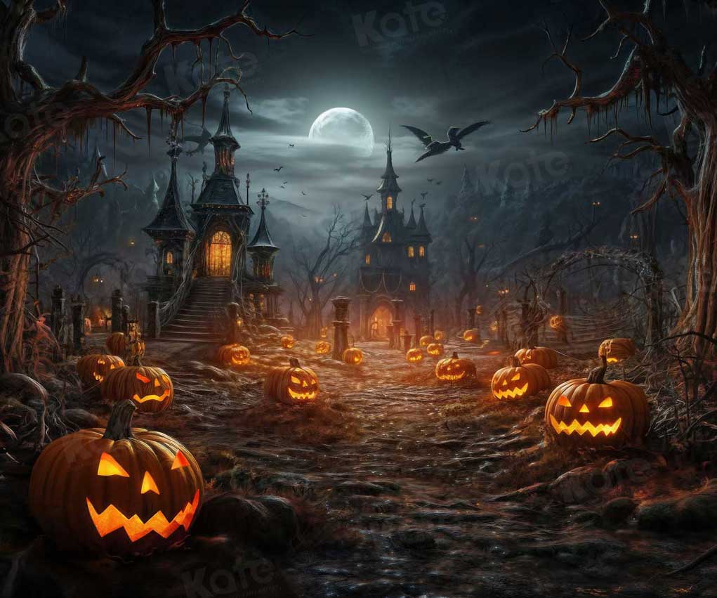 Kate Halloween Moon Night Pumpkin Backdrop for Photography - Kate Backdrop AU