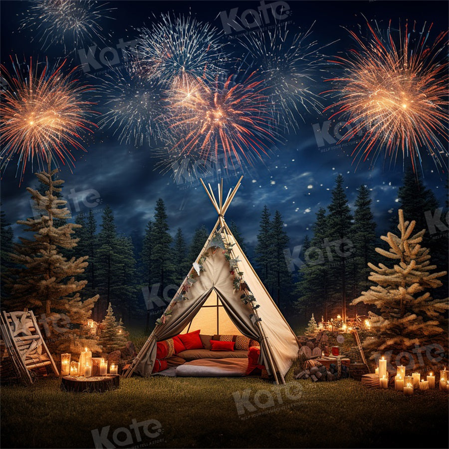 Kate Fireworks Camping Forest Backdrop for Photography - Kate Backdrop AU