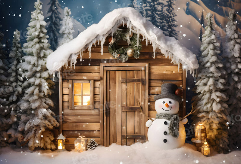 Kate Winter Christmas Snowman House Backdrop for Photography - Kate Backdrop AU